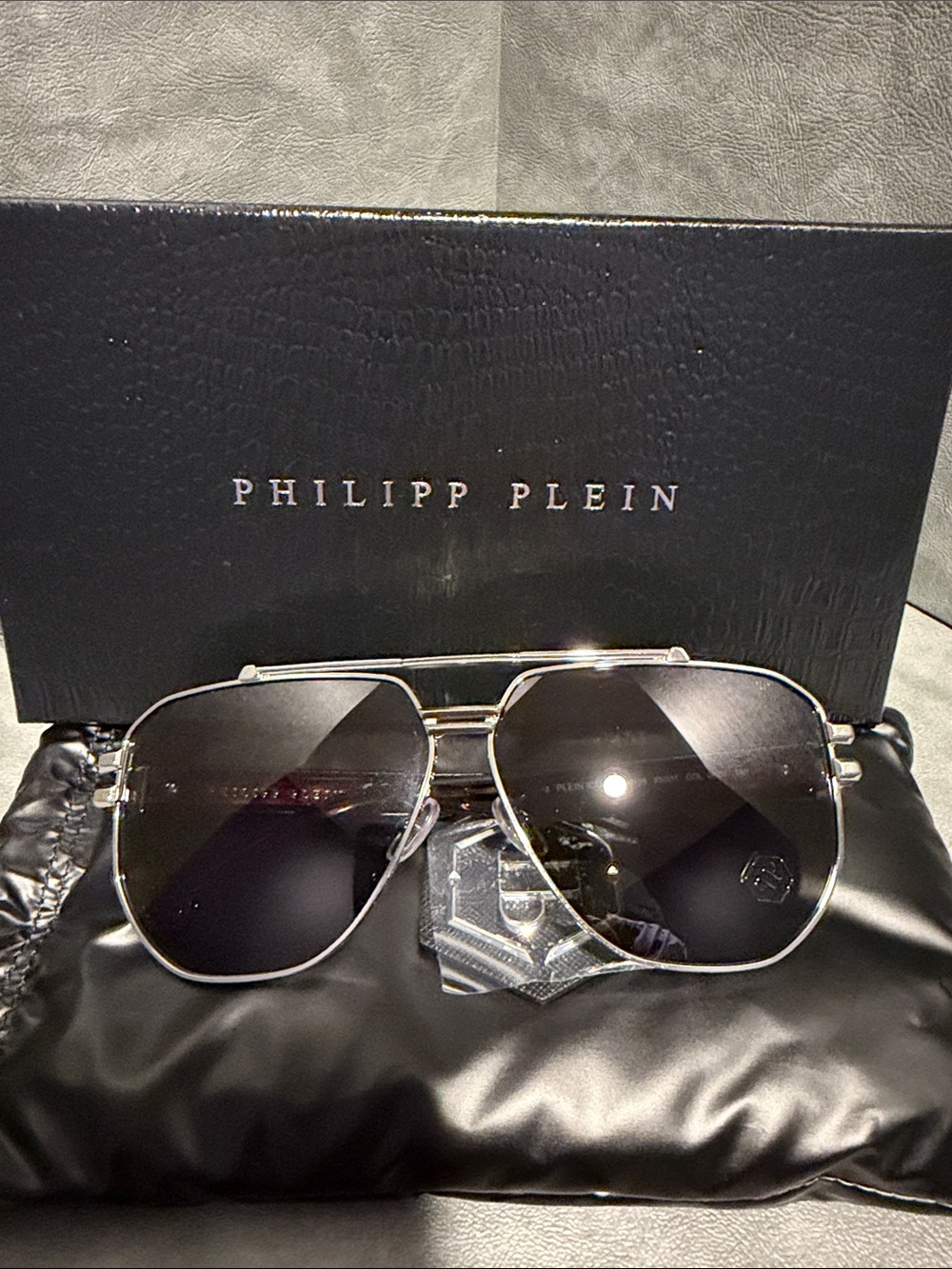 Philipp Plein Silver Frame Sunglasses New Dark Lens 65 11 145 Made Italy